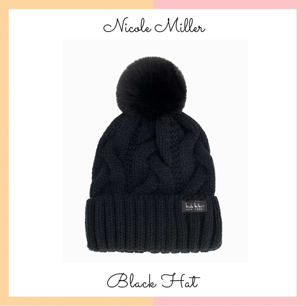 Nicole Miller Black Winter Hat with Pom-Pom